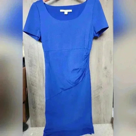 DIANE VON FURSTENBERG DVF Bevina Dress Blue Pencil Sheath Ruched $348 Size 8 - Picture 5 of 13